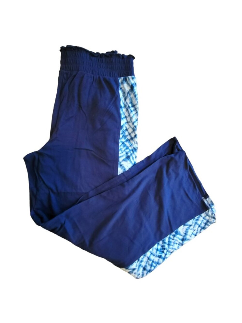 Blue Athletic Pants Casual Wear Tie Dye Trim Woman's Size S Straight Leg JJ3297
